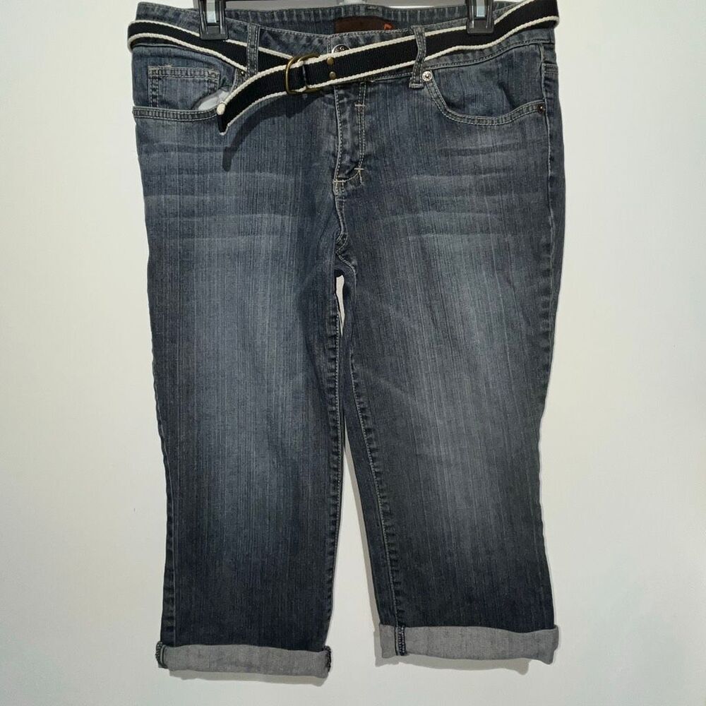 G by Guess Womens Blue Denim Capri Pants Belted Cuffed Cropped Jeans Medium Wash